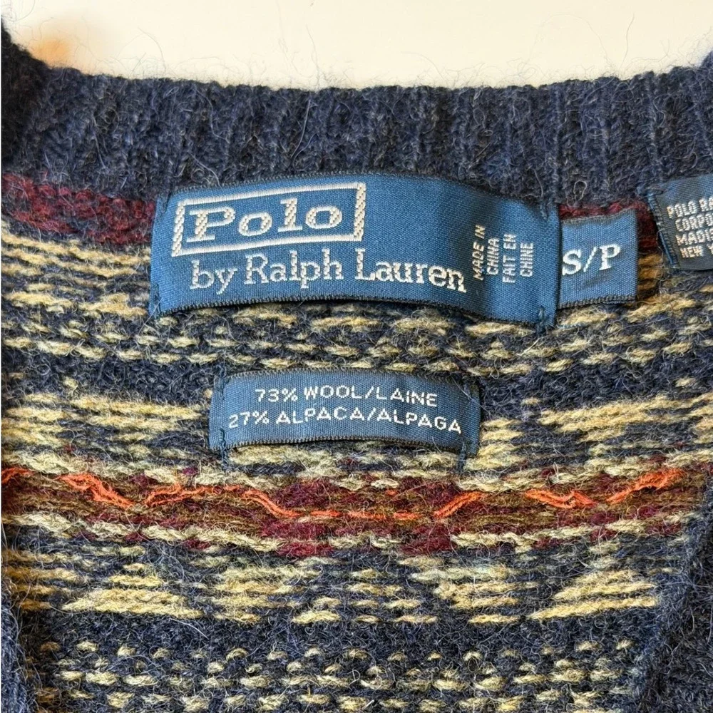 Vtg Polo Ralph Lauren Fair Isle Sweater Vest Wool Alpaca Mens Small